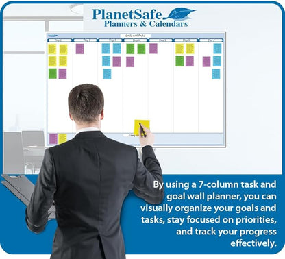 Sky Blue 7-Column Task, Goals & Objective Wall Horizontal Organizer 36" x 56". Complete with Marker