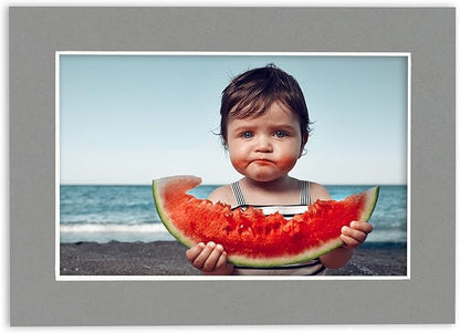 Poster Palooza 8x10 Mat Bevel Cut for 5x8 Photos - Acid Free Mid Grey Precut Matboard With Backing Board and Crystal Clear, Self Seal Photo Mat Bag - For Pictures, Photos, Framing - 4-ply Thickness