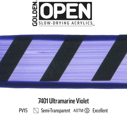 OPEN Slow-Drying Acrylics by GOLDEN, Ultramarine Violet, 2 fl oz. tube, Professional Acrylic Paint, Semi-Transparent