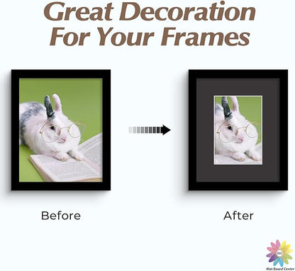Mat Board Center, Pack of 50, 8x10 for 5x7 Black Mats - Acid Free, 4-ply Thickness, White Core - for Pictures, Photos, Framing