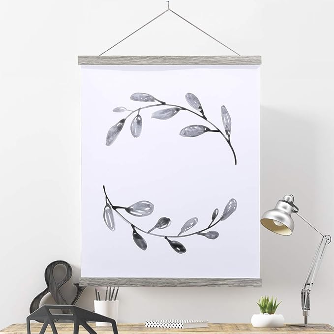 Ywlake Magnetic Poster Hanger, 9x12 9x14 9x17 Poster Frame Wood Wooden Magnet Print Posters Dowel Scroll Hanger Hangers Hanging Kit for Walls Map Canvas Artwork (Grey, 9")