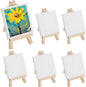 MECCANIXITY Canvas Boards for Painting with 4.9" Mini Easel Kit, 3x3 Cotton Blank Primed Art Canvas Panels Acid-Free for Painting Supplies Oil Acrylic Tempera Paint(White, Set of 6)