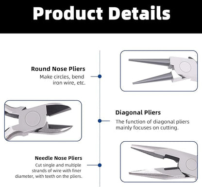 Glarks 8Pcs Jewelry Making Pliers Tools Kit includes Needle Nose Pliers, Wire Cutters, Wooden Awl, Tweezers, thimble ring, U-shape Scissors for Jewelry Making, Repair and Beading