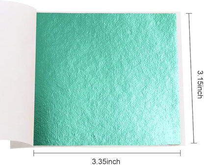 KINNO Gold Leaf Sheets - 100 Sheets, Cyan Gold Foil for Arts, Decoration, Gilding, Handcrafts, Picture Frames, Paintings, Furniture, Wall (3.15 x 3.35 Inches)