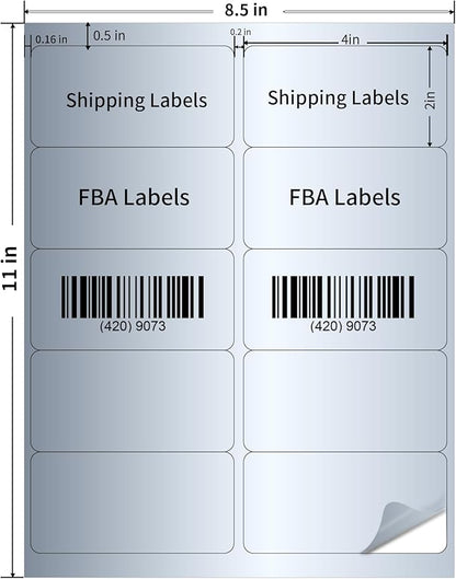 STARLIBOO Shipping Labels Stickers, 2"×4" Printable Silver Mailing Labels for Laser/Inkjet Printing- Matte Silver, Permanent Adhesive Sticker