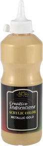 Creative Inspirations Acrylic Paint - Metallic Gold - 500 mL Bottle - Smooth & Creamy Consistency, Vibrant Pigmentation, Great Coverage for Artists - Clean Up with Soap & Water