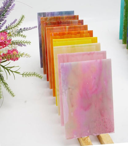 Lanyani 26 Sheets Sparkly Iridescent Stained Glass Sheets Variety Assortment Pack, Opaque Shimmery Art Glass Sheets for Mosaic DIY Glass Crafts,4x6 inches
