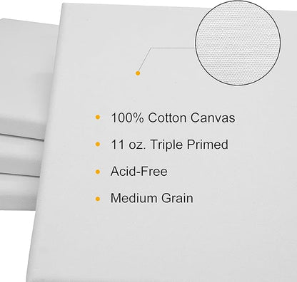 PHOENIX Professional Stretched Canvas for Painting - 11x14 Inch/6 Pack 3/4 Inch Profile, 100% Cotton 11 Oz. Heavy Duty Gesso Triple Primed White Blank Artist Canvases for Oil & Acrylic Paints