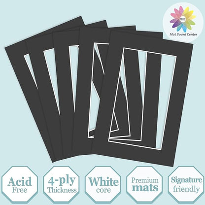 MBC MAT BOARD CENTER, 5 Pack 4x6 for 3x5 Black Picture Mats Frame Mattes, Bevel Cut, Acid Free, 4-ply Thickness