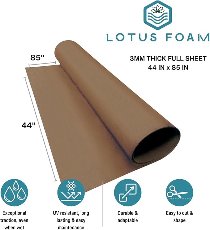 LotusFoam Large 3mm EVA Foam Sheet - 44"x 85" High Density Foam 130 kg/m3 for Cosplay, Costumes, Crafts, Flooring, Outdoor Use - 35 Colors (Pecan) - Pecan