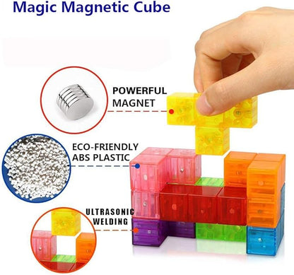 Magnetic Soma Cube Block- Children's Educational Toys Magnetic Tiles for Kids Stress Relief Toy Puzzle Cubes to Develops Intelligence, Ideal for Birthday Gifts (Crystal)
