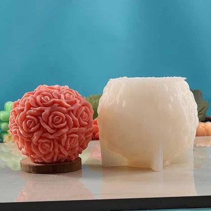 Large Rose Ball Candle Mold 3D Rose Flower Silicone Soap Mold for Fondant,Chocolate,Candy, Bath Bomb,Epoxy Resin,Plaster, Polymer Clay