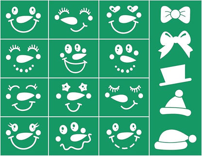 JAJADO Snowman Face Small Christmas Stencil Silk Screen Transfers Xmas Joy Screen Print Stencil Holiday Self Adhesive Silk Screen Stencils for Crafts on Wood, Fabric, Glass, Mug, DIY Christmas Decor