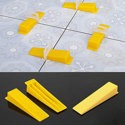 500 Pcs Reusable Leveling Wedges,Reusable Tile Leveling System Wedges for 1/8" Spacers,1/16" Spacers,1/32" Spacersand Tile Leveling System Kit,for Tile Leveler Installation(500yellow Reusable Wedges)