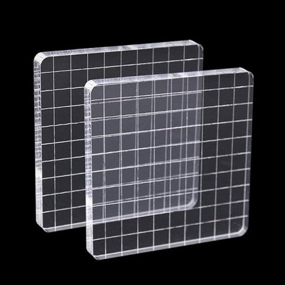 2Pcs Clear Stamp Blocks Set, Square 4 x 4 Inch Acrylic Blocks for Stamping With Grid Lines, Scrapbooking Crafts Tools