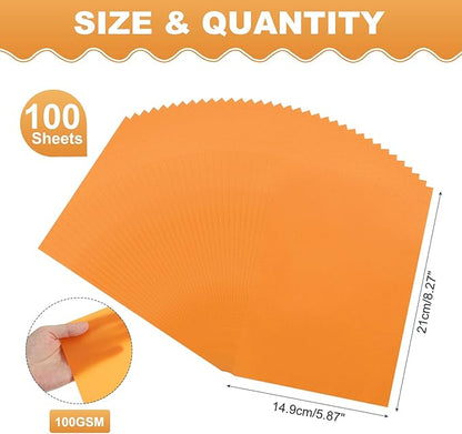 MECCANIXITY 100 Sheet Colored Vellum Paper 5.9" x 8.3", 100gsm Translucent Printable Vellum Sheets for Printing Wedding Invitations Inkjet Laser Printer, Orange