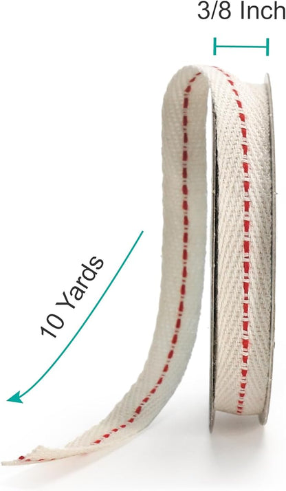 CT CRAFT LLC Ivory Cotton Red Stitched Ribbon 3/8" x 10 Yards for Home Décor Gift Present Wrapping DIY Crafts Birthday Wedding Bouquet Christmas