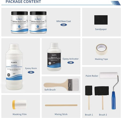 GLAINTE Bright White Marble Countertop Paint Kit Epoxy Countertop Refinishing Paint for Kitchen Bathroom Cover 38 Sq.Ft