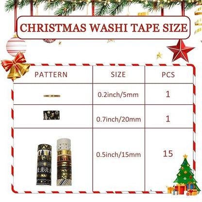 17 Rolls Christmas Washi Tape Set Holiday Washi Tape for Journaling Decorative Tapes Christmas Packing Tape Designs Journaling Kit for Women Gifts for Daughter Granddaughter Stocking Stuffer for Women
