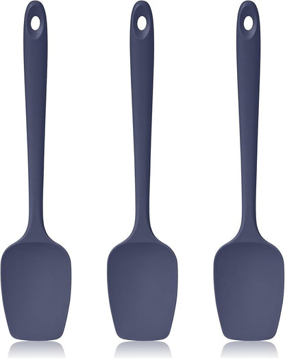 600ºF Heat Resistant Spatulas, High Heat Food Safe Semless Kitchen Silicone Spoon Spoonula Scraper Set for Cooking Baking Mixing Scraping Stirring Nonstick Cookware Pan (3Pcs,Midniaht Blue)