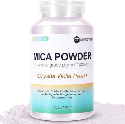 Mica Powder,7.05OZ（200g）,Crystal Violet Pearl Mica Powder Pigment for Epoxy Resin，Lip Gloss，Car Paint，Dye，Soap Making，Nail Polish,Epoxy Resin,Candle Making,Bath Bombs
