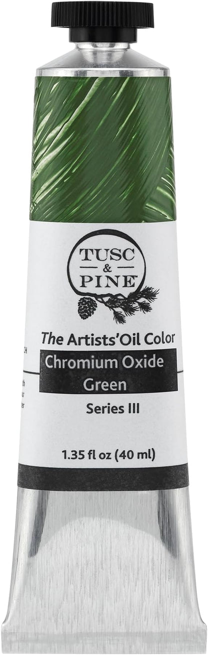 Tusc & Pine Artist Oil Paint - Chromium Oxide Green, 40 ml, Non-Yellowing, Rich & Creamy Consistency, Maximum Pigment Load, Small Batch Milled Oil Paints Made in the USA for Professional Artists