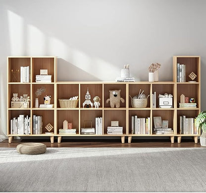 IOTXY Freestanding Open Cubes Bookcase - 2-Tier Floor Standing Wooden Storage Display Cabinet Organizer with Legs for Home Office, 6-Cubes Open Shelf Low Short Bookshelf, Oak