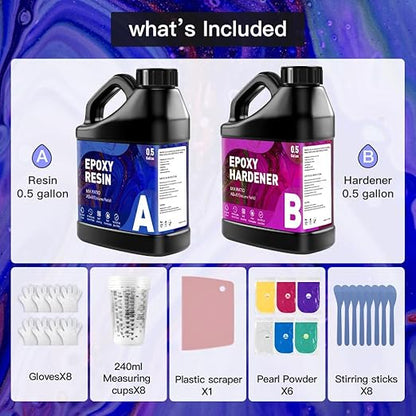 GRLELOU Epoxy Resin Kit 1 Gallon, Crystal Clear Epoxy Resin Easy Mix 1:1, Not Yellowing, Bubble Free, High Gloss, Self Leveling Coating & Casting for Jewelry Making, DIY Craft Wood Molds (0.5 gal×2)