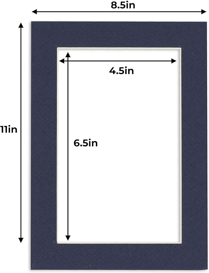 5x7 Mat for 8.5x11 Frame - Precut Mat Board Acid-Free Show Kit with Backing Board, and Clear Bags Navy 5x7 Photo Matte Made to Fit a 8.5x11 Picture Frame Matboard for Framing, Pack of 10 Mats