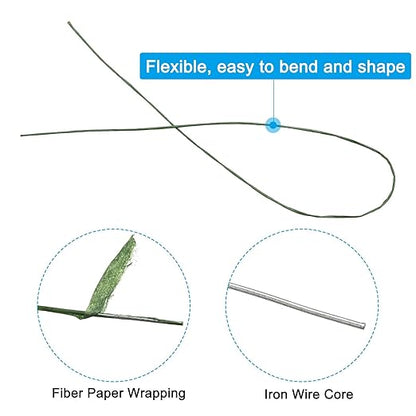 PATIKIL 26 Gauge 16" Floral Stem Wire, 100 Pcs Paper Wrapped Iron Artificial Flower Stem Accessories for DIY Bouquet Stem and Craft Decoration, Dark Green