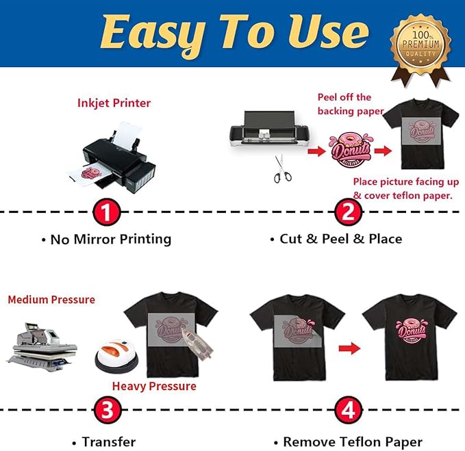 TransOurDream Heat Transfer Paper for Dark T Shirts (25 Sheets, 8.5x11", Dark 1.0) Iron on Transfers Paper for Inkjet Printer Printable Heat Transfer Vinyl for Dark Fabrics