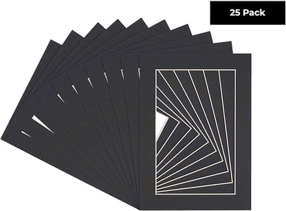 6x8 Mat for 8x10 Frame - Precut Mat Board Acid-Free Black 6x8 Photo Matte Made to Fit a 8x10 Picture Frame, Premium Matboard for Family Photos, Show Kits, Art, Picture Framing, Pack of 25 Mats