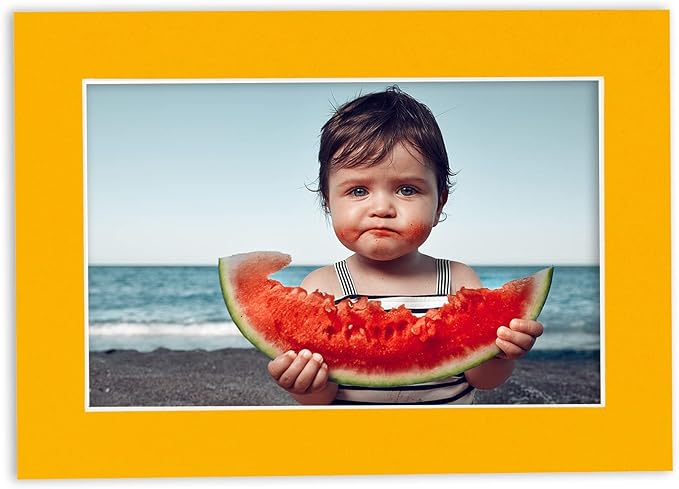 Pack of Ten Acid Free 8x10 Mats Bevel Cut for 6x8 Photos - Golden Orange Precut Matboards With Backing Boards and Self Seal Photo Mat Bags For Pictures, Photos, Framing - 4-ply Thickness