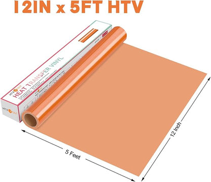 HTVRONT HTV Vinyl Rolls Heat Transfer Vinyl - 12" x 5ft Orange HTV Vinyl for Shirts, Iron on Vinyl for All Cutter Machine - Easy to Cut & Weed for Heat Vinyl Design (Orange)