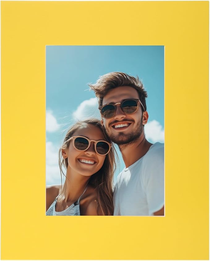uxcell Picture Mats, 8 x 10 Mat Board Center for 5 x 7 Pictures Acid Free White Core Bevel Cut Frame Mattes with Backing for Display Art Measuring, Yellow