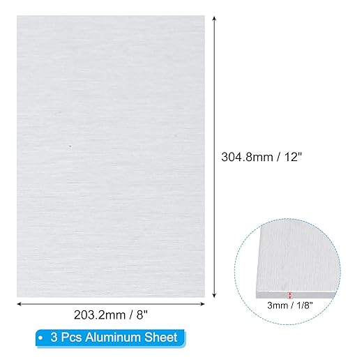 PATIKIL 6061 T651 Aluminum Sheet Metal 12 x 8 x 1/8(0.125") Inch 3Pcs Flat Plain Aluminum Plate Covered Stock with Protective Film, Heat Rectangle 3MM for Lndustry Crafting