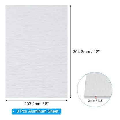 PATIKIL 6061 T651 Aluminum Sheet Metal 12 x 8 x 1/8(0.125") Inch 3Pcs Flat Plain Aluminum Plate Covered Stock with Protective Film, Heat Rectangle 3MM for Lndustry Crafting