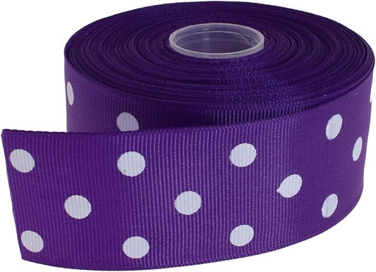 Polka Dot Grosgrain Ribbon 25 Yard Each Roll 100% Polyester (1/1-2", Purple)