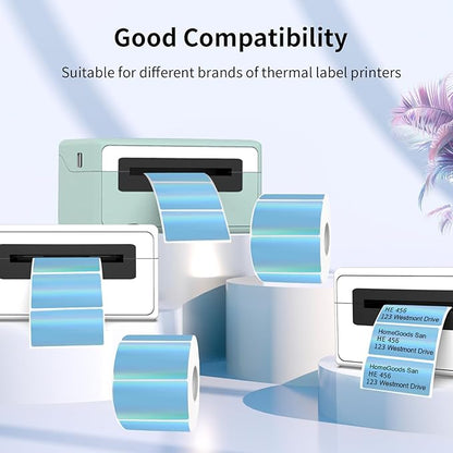 Direct Thermal Label 2x1 Inch- Barcode Labels- Holographic Thermal Sticker Labels for Address, Shipping, Compatible with Rollo Label Printer & MUNBYN& Zebra (300 Labels/Blue)
