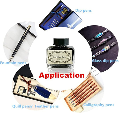 Black Calligraphy Ink No Carbon No Blocking Fountain Pen Ink Suitable for Feather Pen Quill Pen Dip Pen Calligraphy Pen Painting Pen 15ml