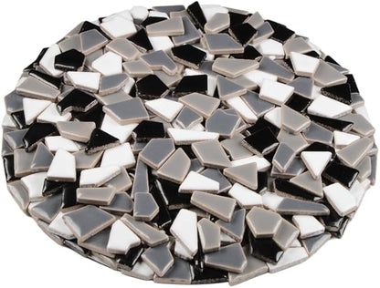 Ceramic Mosaic Tiles for Crafts & Art Projects 200 Grams Vibrant Colors Pieces Fit Together Like a Puzzle Endless Creative Ideas for Mosaic Art DIY Hobbies Small Sizes (Black White Gray)