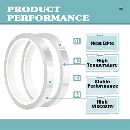 2 Rolls 10mm x33m(108ft) Clear Heat Tape,Transparent High Temperature Heat Resistant Tape,Heat Transfer Tape for Heat Press and Sublimation,Heat Transfer Vinyl,No Residue