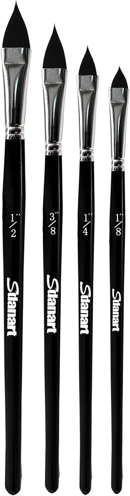 Cat Tongue Watercolor Brushes,4 PCS Oval Wash Paint Brushes for Acrylic Painting Floral Petal Watercolor Brush，Pointed Oval Paintbrush Professional Cat's Tongue Paint Brush Artist Paintbrushes