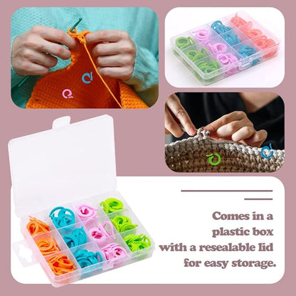 LUNARM Stitch Markers for Crocheting with Plastic Box, 80 Pcs Small and 80 Pcs Large Open Knitting Markers Rings for DIY Handmade Crafts