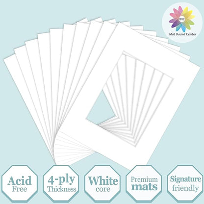MBC Mat Board Center, 10 Pack 9X12 for 6X8 White Picture Mats Frame Mattes, Bevel Cut, Acid Free, 4-Ply Thickness