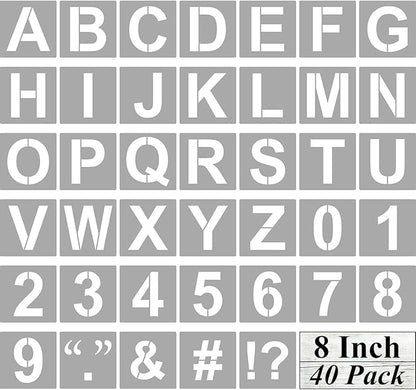 Alphabet Letter and Number Stencils 8 Inch - 40 Pack Large Letters and Numbers Stencil Templates with Signs for Painting on Wood, Reusable Letter Stencils for Chalkboard Signs & Wood Wall Art