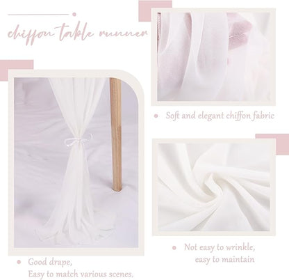 2 Packs 10ft White Chiffon Table Runner 30 x 120 Inches Romantic Sheer Table Runners for Wedding Party Bridal Baby Shower Birthday Holiday Decorations