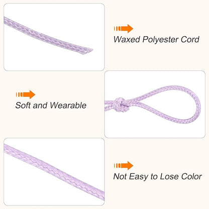MECCANIXITY Waxed Cord 2mm Waxed Polyester Cord 98 Yard Wax String for Bracelet Making, Necklaces, Beading, Jewelry Making and DIY Crafts(Light Purple)