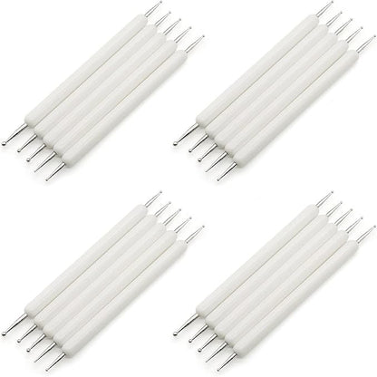 4 Set Embossing Stylus Double End Tracing Dotting Tool, 20 Pcs Ball Embossing Stylus Double End Tracing Dotting Tool for Pottery Clay Craft, Embossing Art (White)