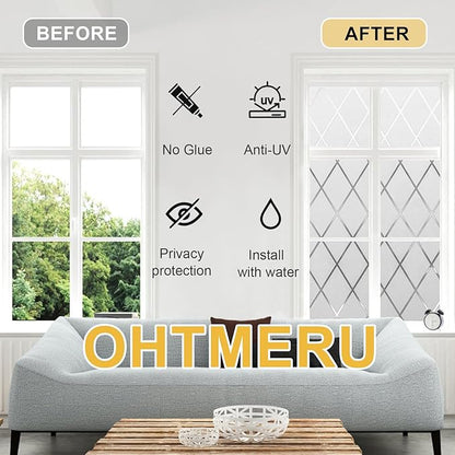 Window Privacy Film Decorative for Front Door, Bathroom Static Cling Stained Glass Sticker Opaque Heat Control UV Blocking Non-Adhesive for Home,Grid 23.6 x 78.7 inches